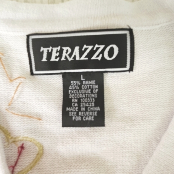 Vintage Terazzo Beaded and Embroidered Valentine's Day Sweater in White Sz Large - Picture 8 of 12